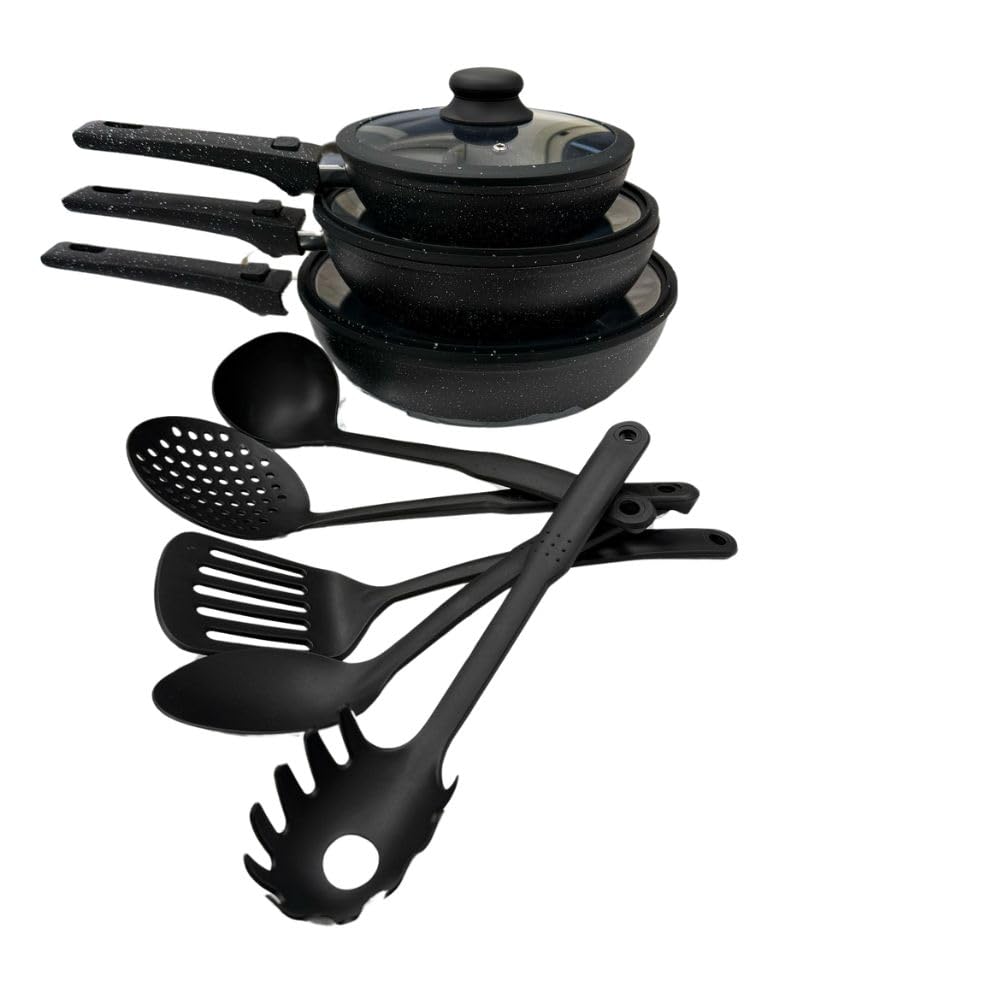 Cecaro Group Batteria Padelle 11 Pezzi Nera Antiaderente