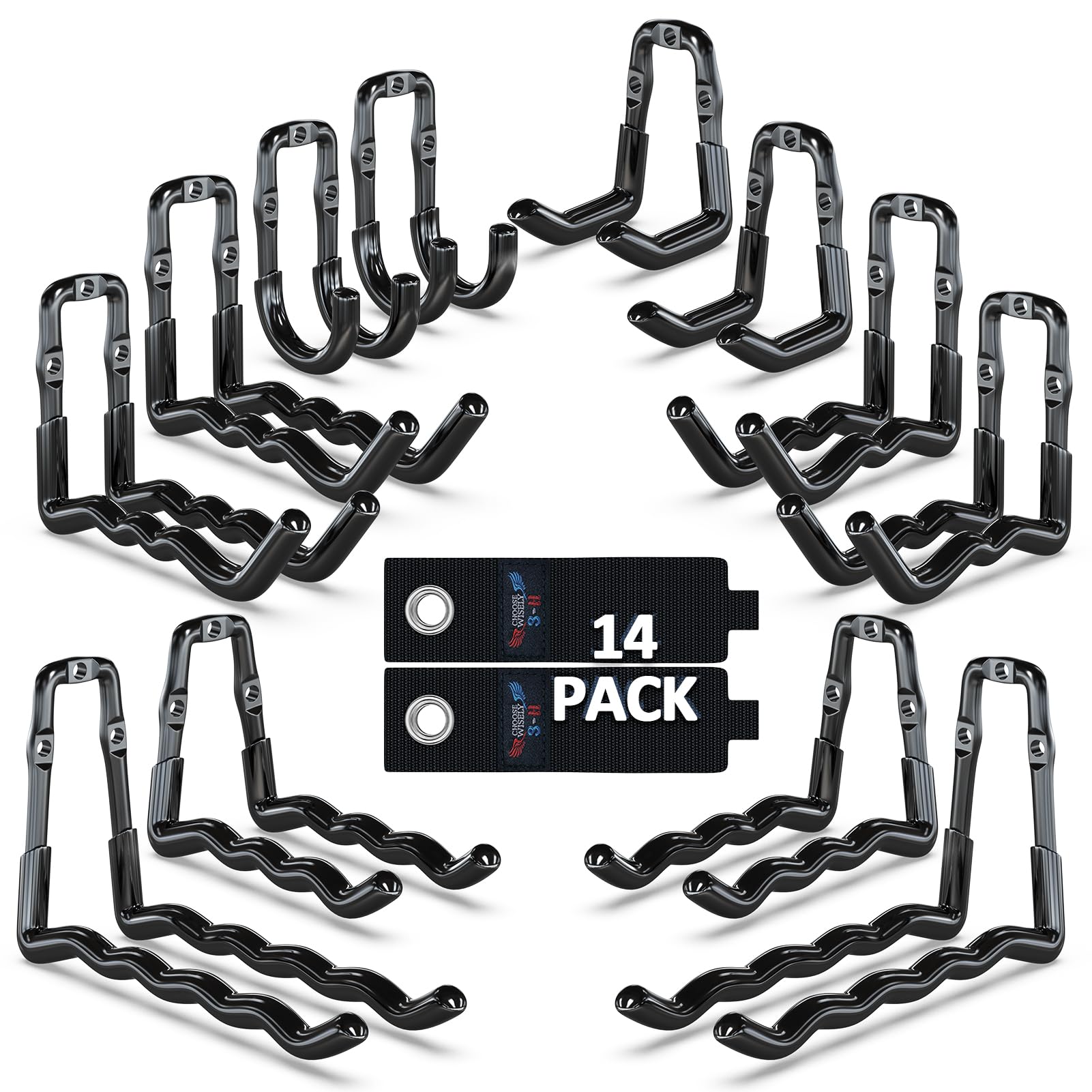 3-H ganci garage parete neri 14 pezzi portata 40 kg