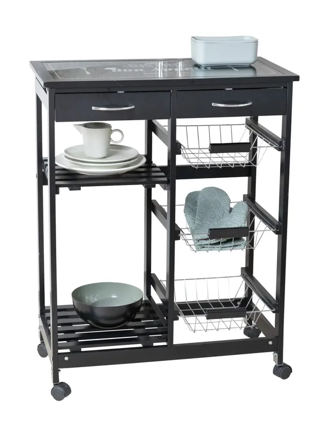 Wenko Bon Appetit Carrello Cucina nero 67x86,5x35 cm
