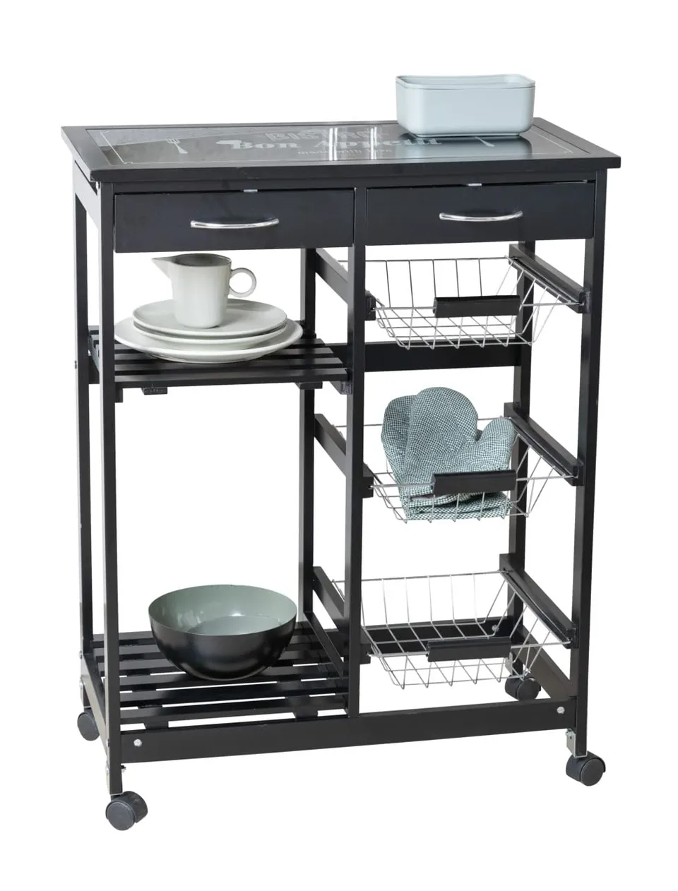 Wenko Bon Appetit Carrello Cucina nero 67x86,5x35 cm