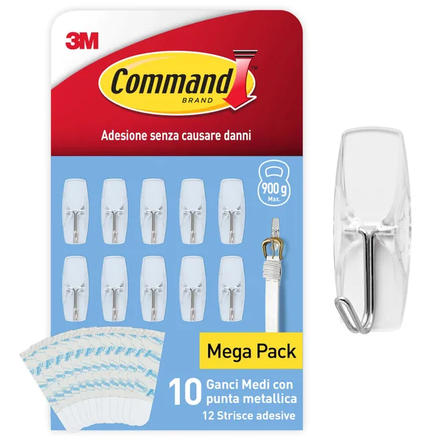 Command Ganci Metallici Medi ganci adesivi 10 pz trasparenti 900 g