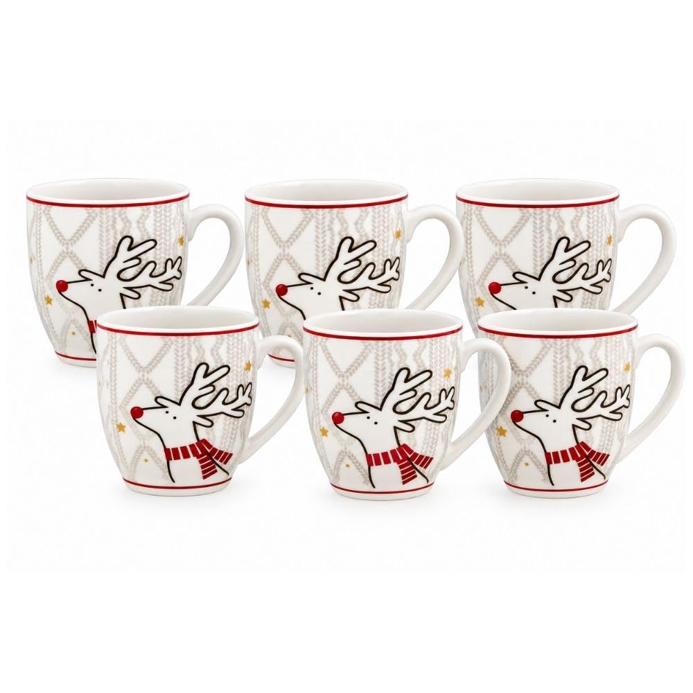 Cecaro Group Set 6 Tazzine Renna Babbo Natale 90 ml Porcellana