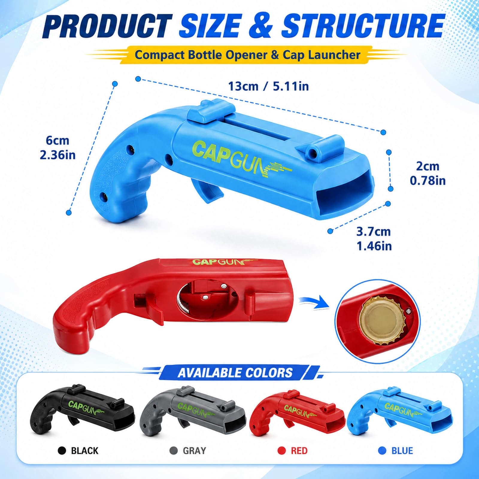 Quelcc Set 4 Apribottiglie Pistola Sparatappi 5 m