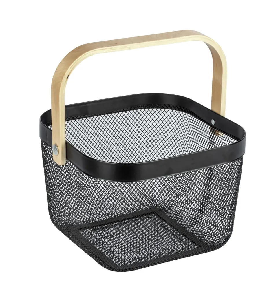 Wenko Bambusa Cesto Bagno Nero 25x17 cm Manico Bambù