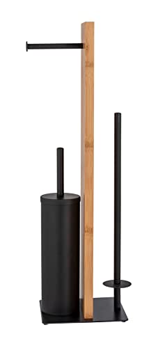 Wenko Lesina set bagno porta carta e scopino bambù nero