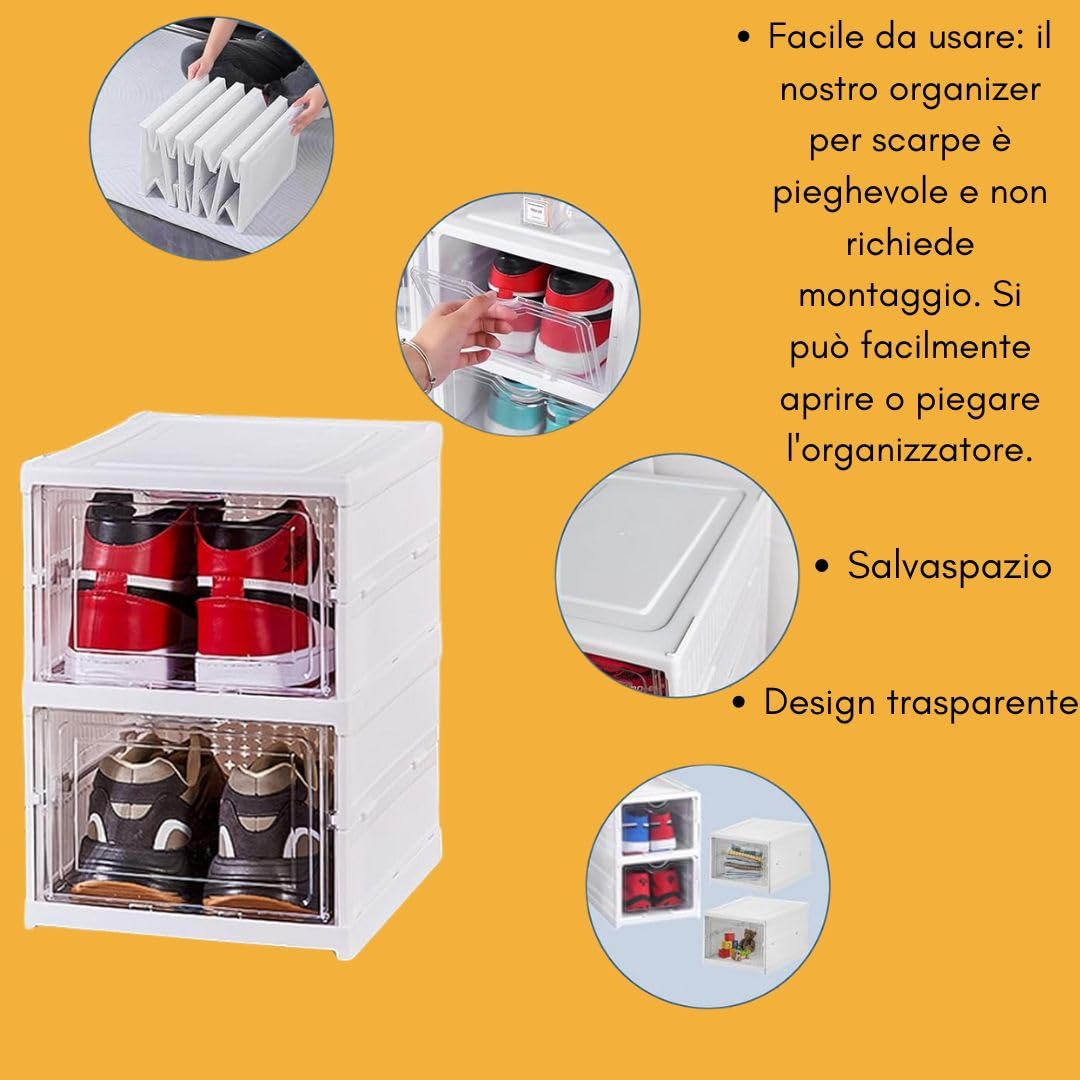 Cecaro Group scarpiera impilabile acrilico 6 ripiani bianca