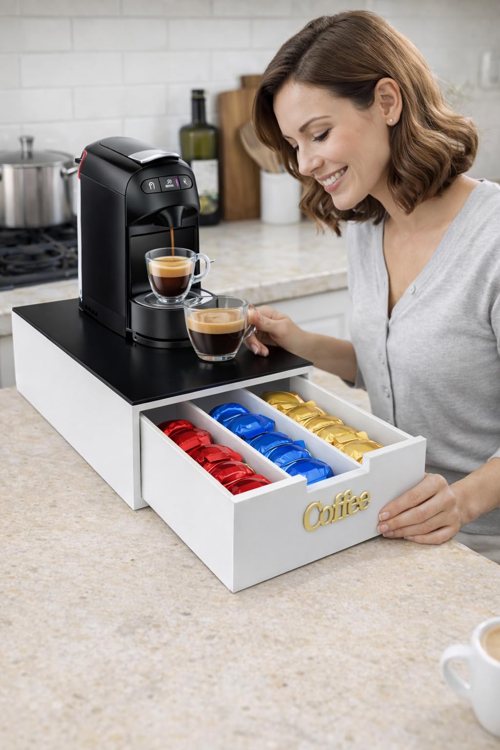 Cecaro Group Porta Capsule Bambù Vetro Nero Scritta Oro