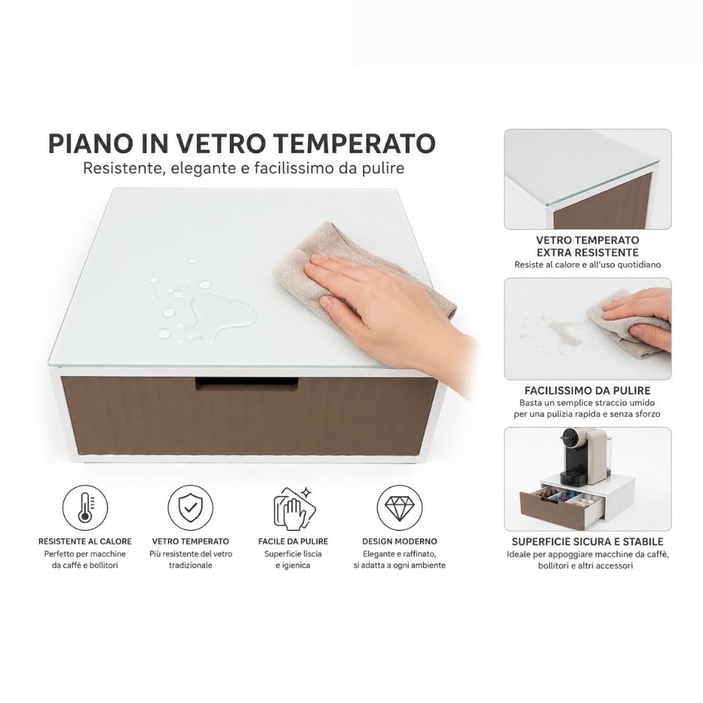 Cecaro Group Porta Capsule Bamboo Vetro Tortora 30x30 cm