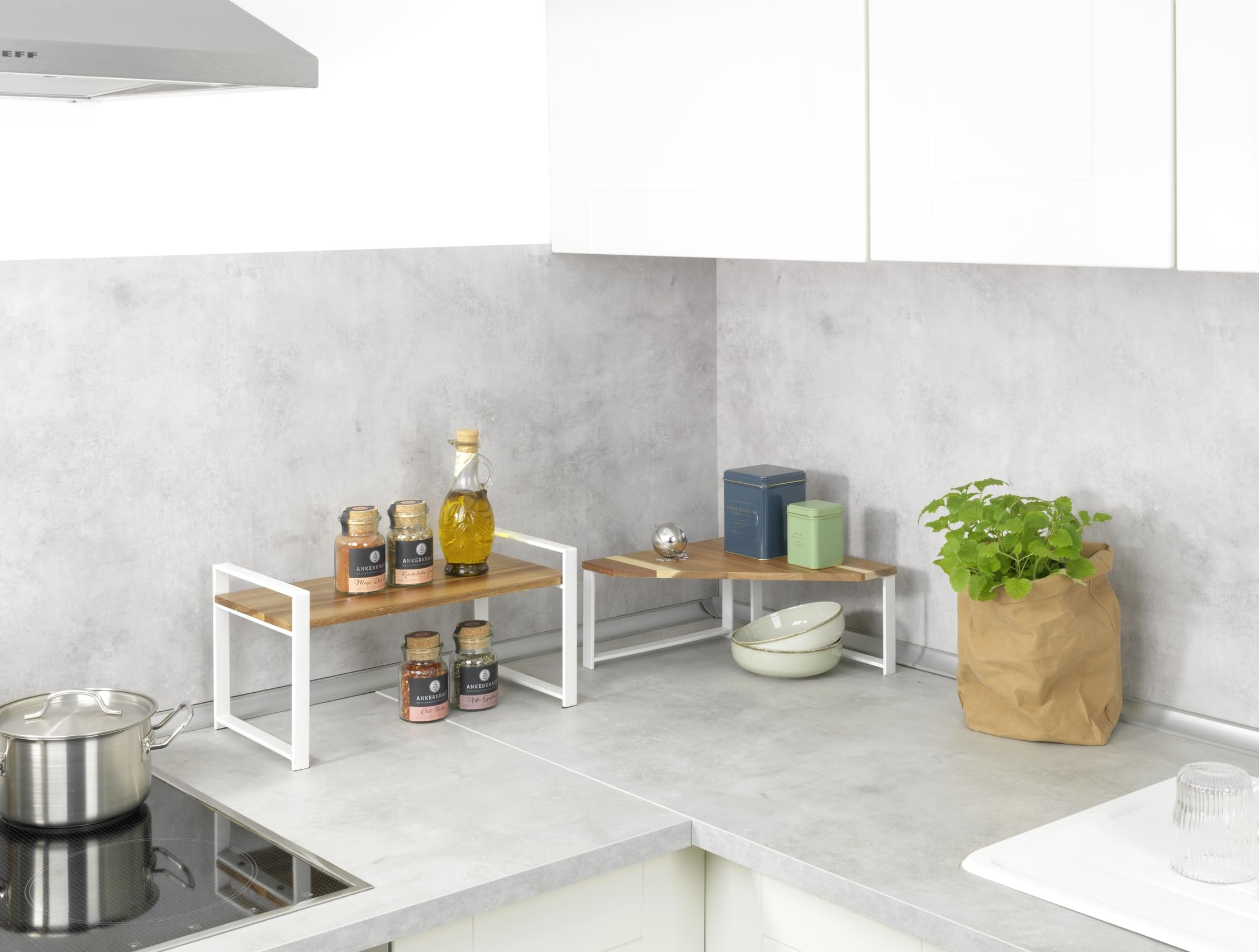 Wenko Louisa mensola angolare cucina bianco 30x30 acacia