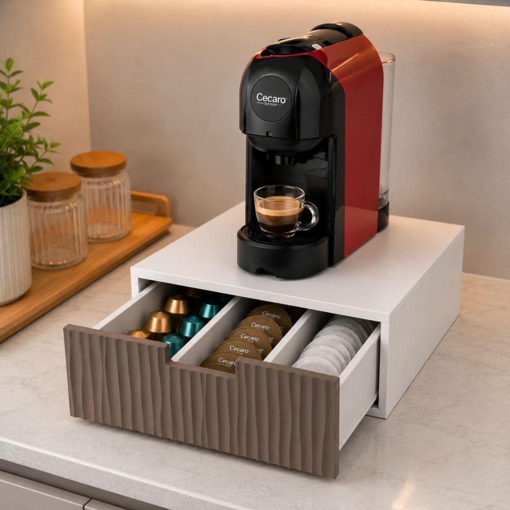 Cecaro Group Porta Capsule Bamboo 3 Scomparti Cassetto Tortora