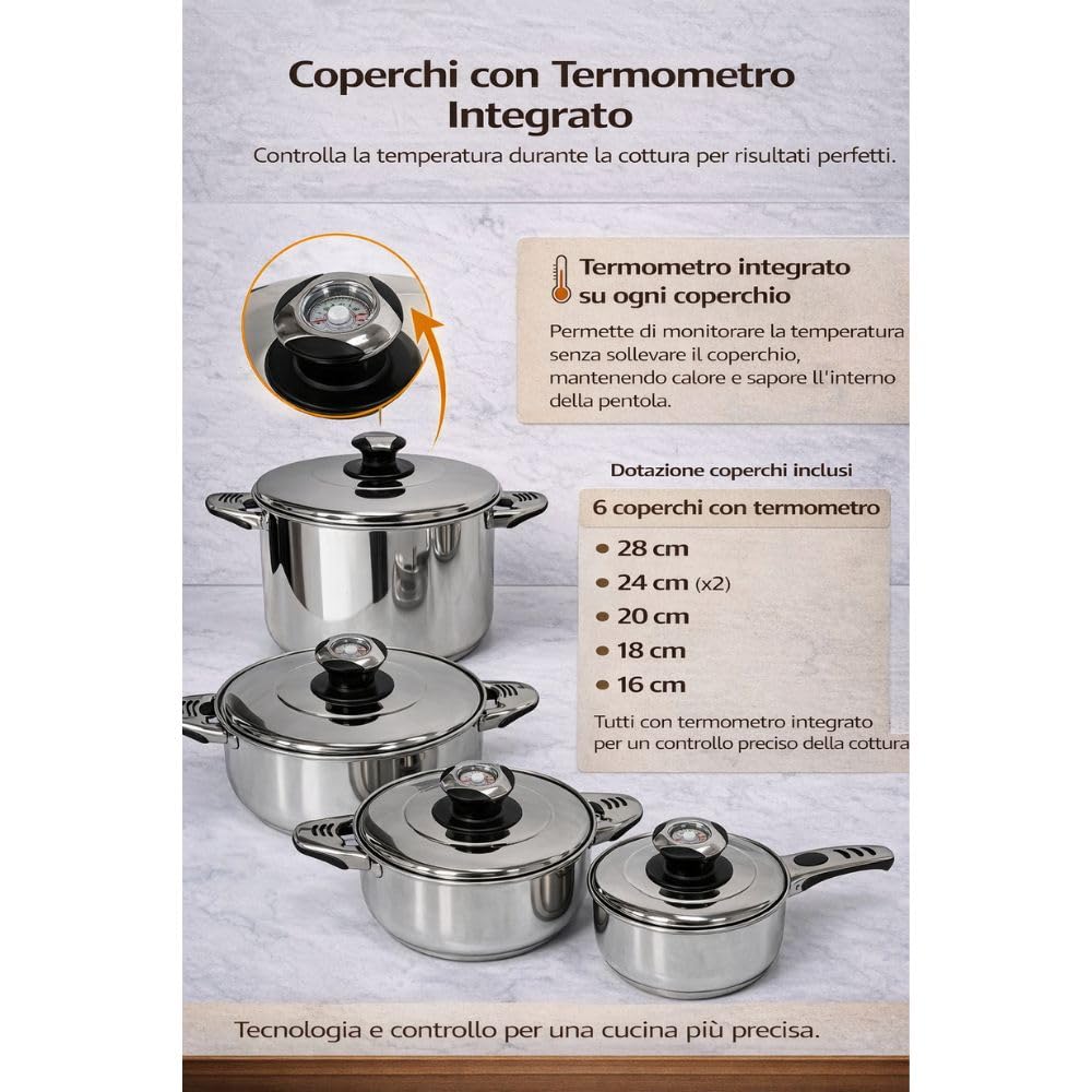 Cecaro Group Batteria Pentole 12 Pezzi Inox Induzione