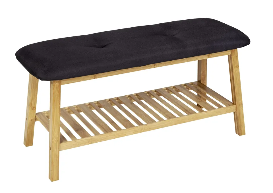 Wenko Ecori panca scarpiera bambù naturale nero 90 cm