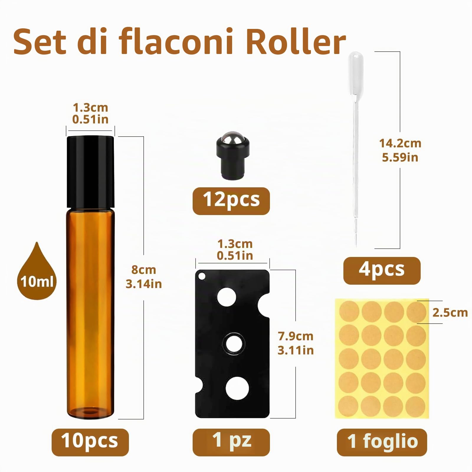 Quelcc Bottiglie Roll On Vetro Ambra 10 ml 10 Pezzi