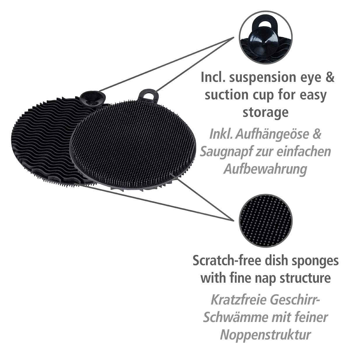 Wenko Soft spugne silicone nere 2 pezzi non graffia