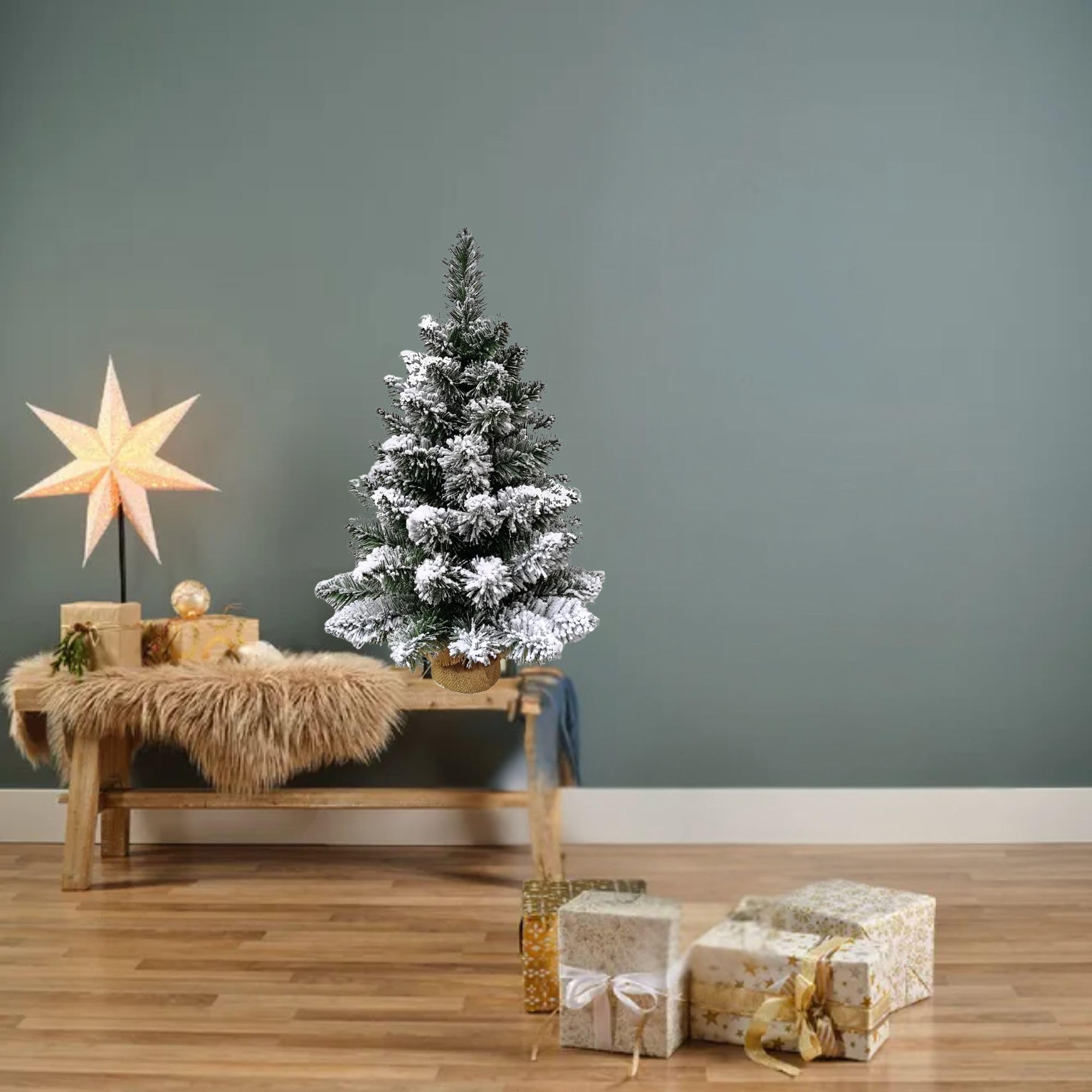 Cecaro Group Albero Natale Innevato 45 cm 50 Punte Juta