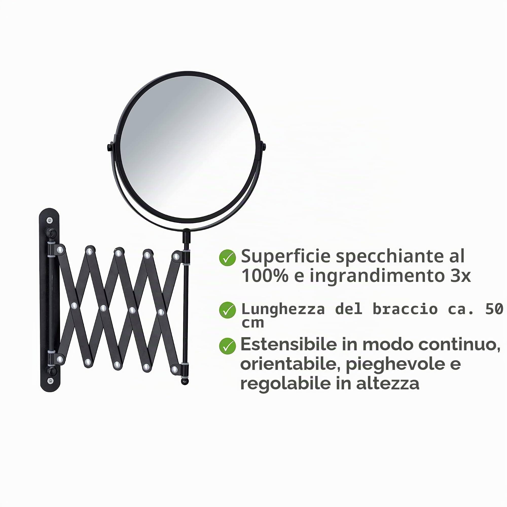 Wenko specchio cosmetico da parete 3x nero telescopico