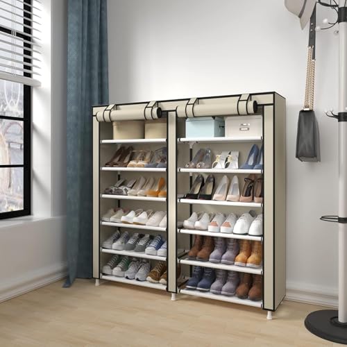 Cecaro Group Scarpiera Tessuto 7 Ripiani 36 Paia Beige 120 cm