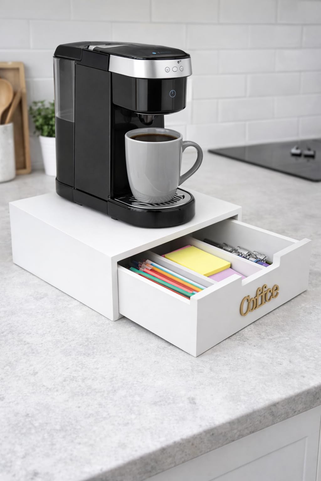 Cecaro Group Porta Capsule Bambu Organizer Cassetto 3 Scomparti Oro