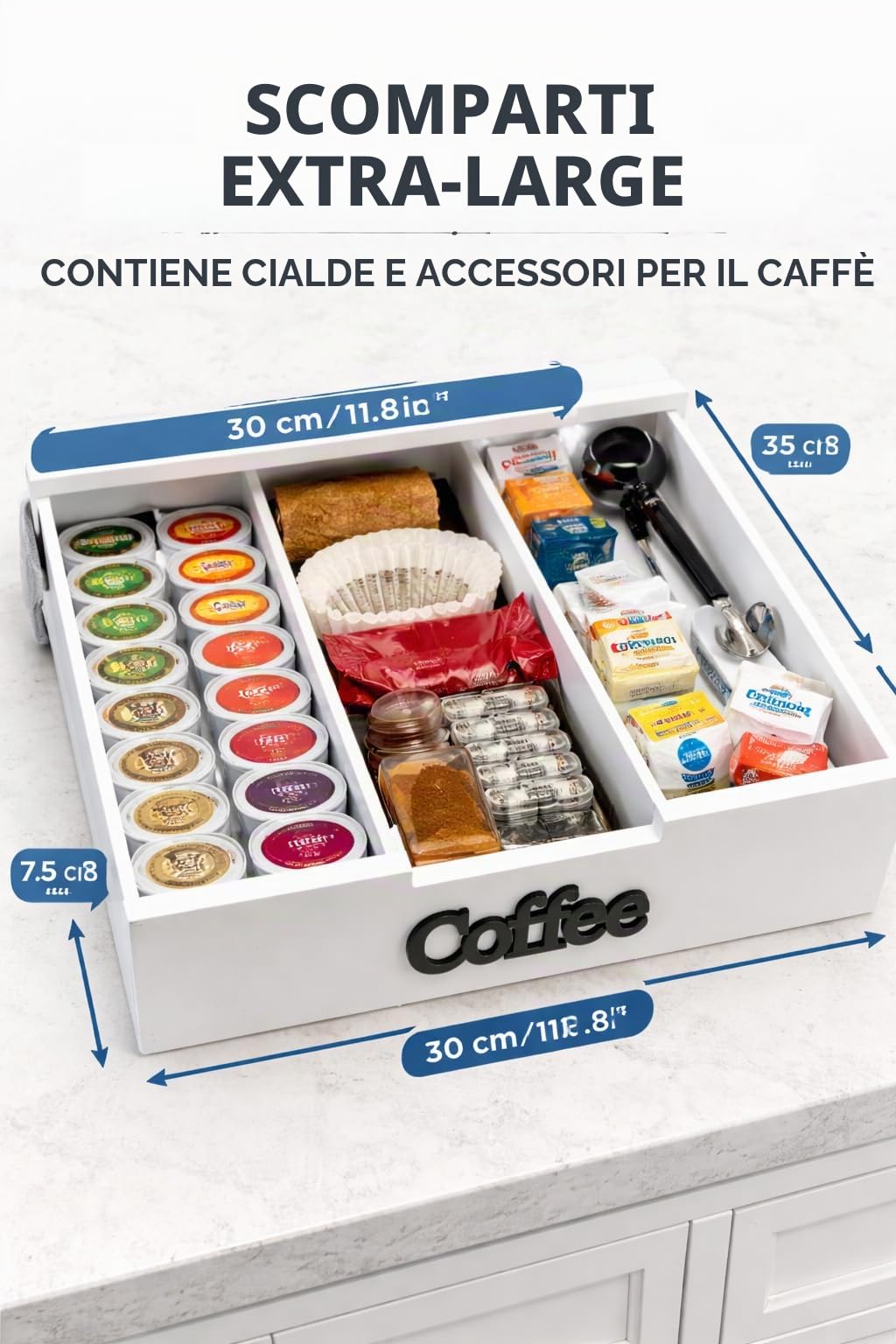 Cecaro Group Porta Capsule Bambu Organizer Cassetto 3 Scomparti Oro
