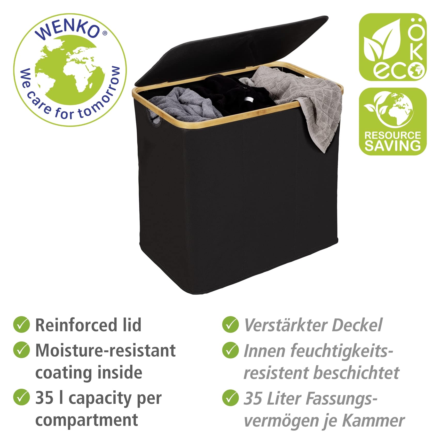 Wenko Ecori Trio cesto portabiancheria naturale 57x50x37