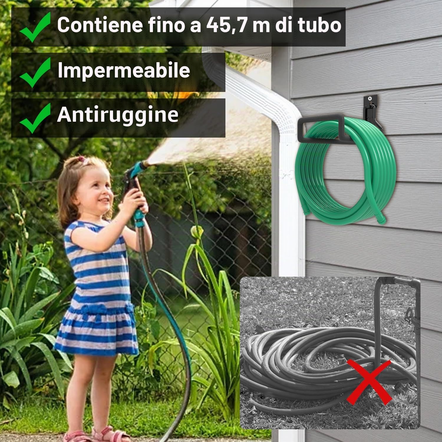 3-H Portatubo da Parete 2 Pezzi +2 Cinghie 45 kg