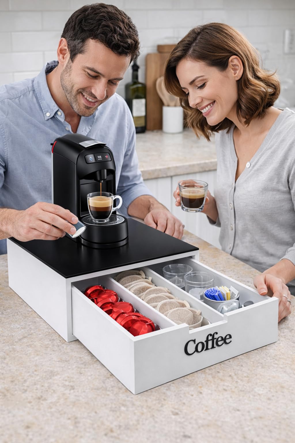 Cecaro Group Porta Capsule Bambù Vetro Nero Scritta Oro
