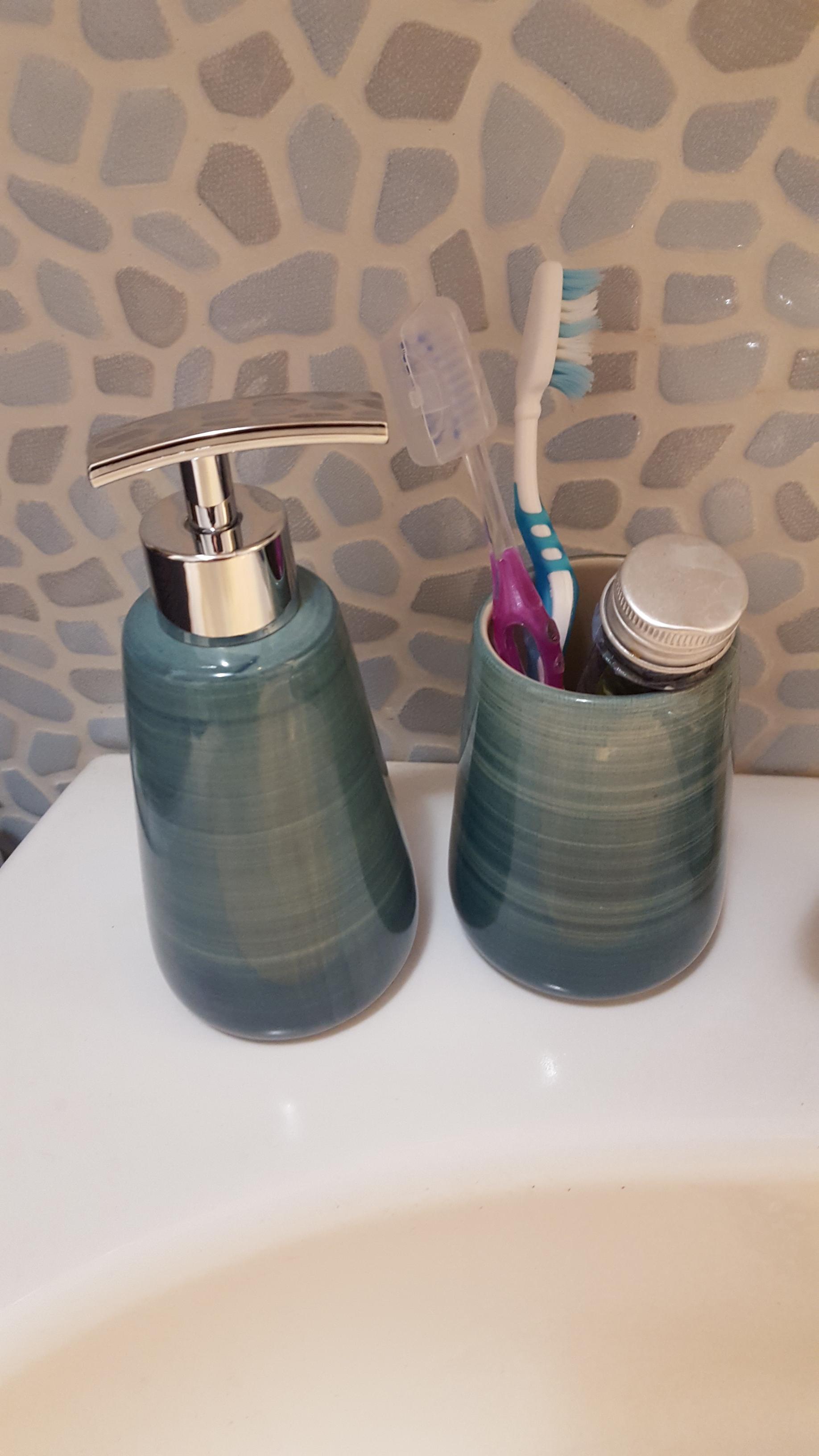 Wenko Pottery dispenser sapone ceramica petrolio 360 ml