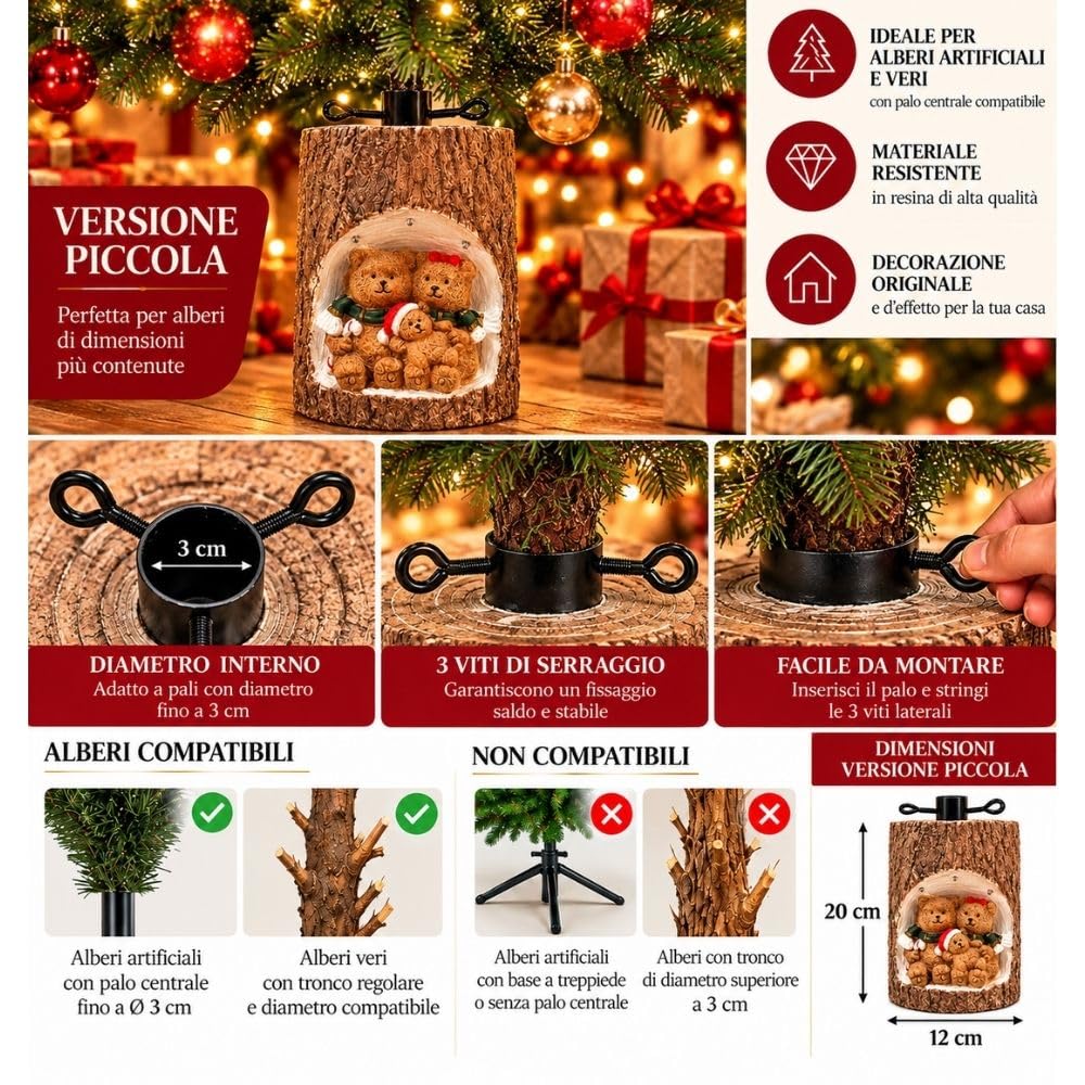 Cecaro Group Base Albero Tronco 35 cm Resina con LED Orsetti