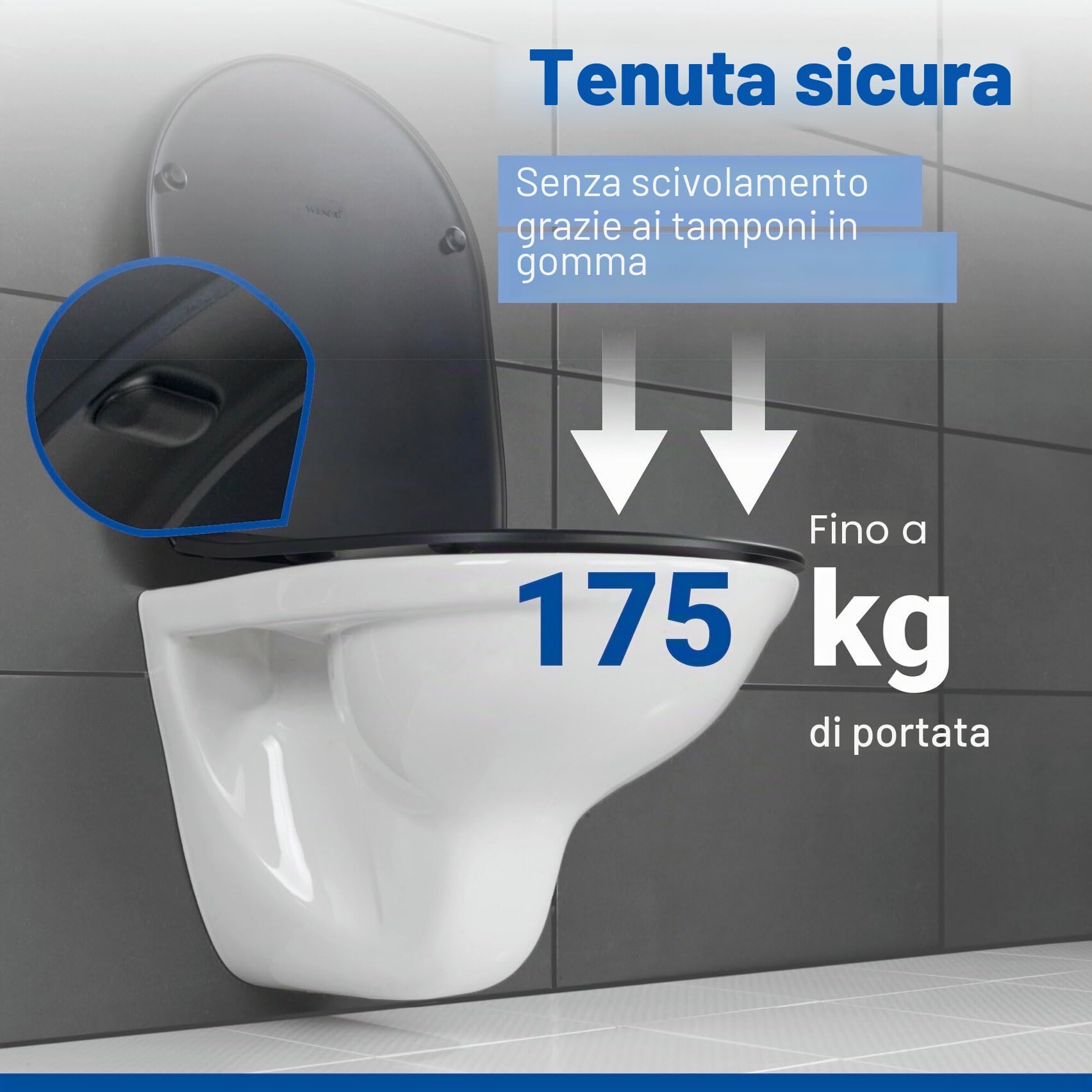 Wenko Galati sedile WC nero opaco chiusura ammortizzata
