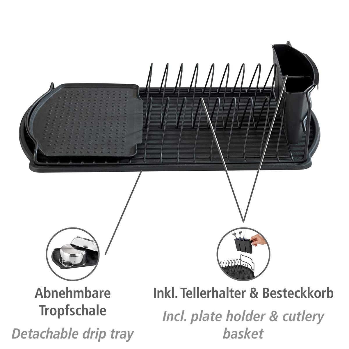 Wenko Basic scolapiatti nero 47,5 cm con vaschetta