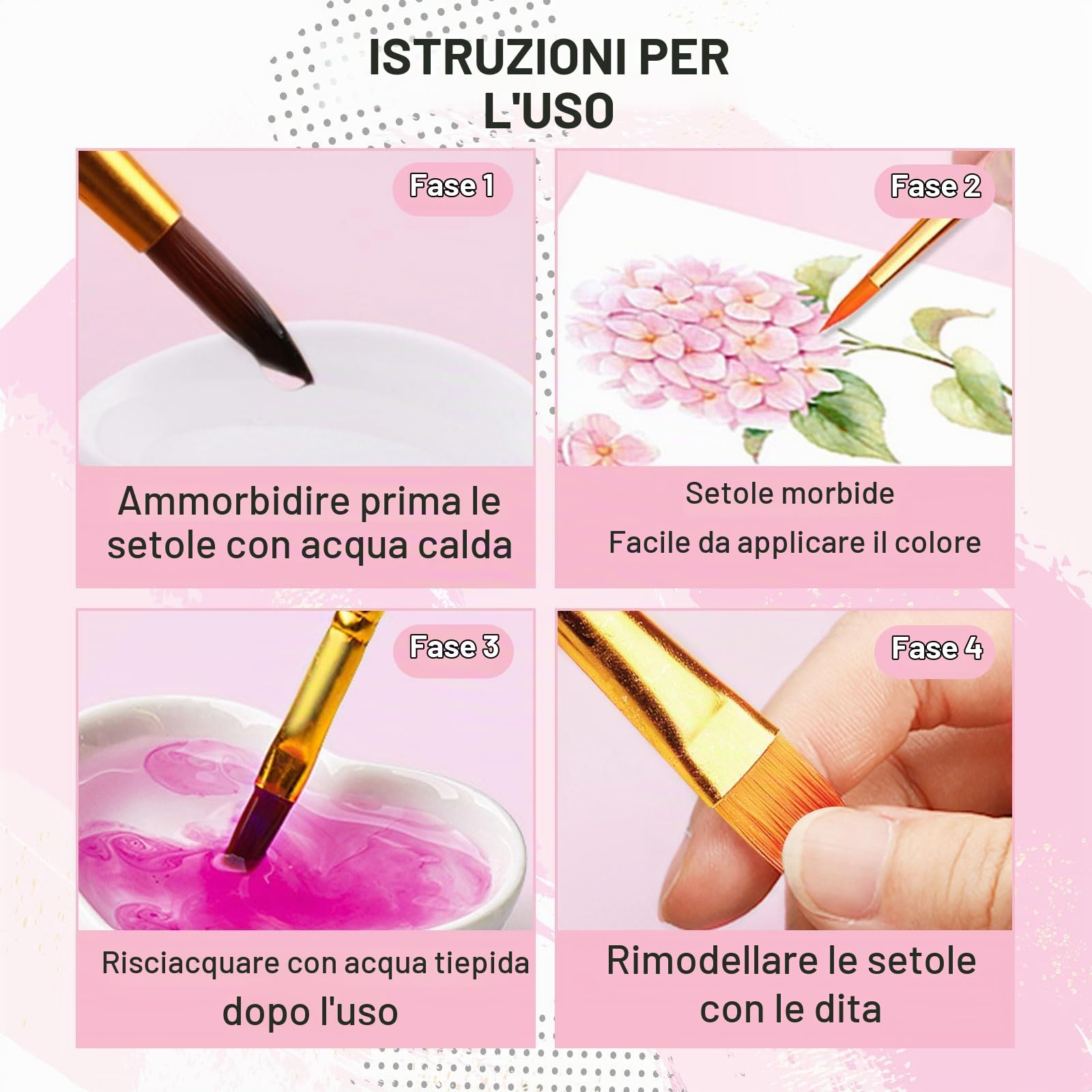 Quelcc set 20 pennelli pittura rosa acquerello acrilico nylon