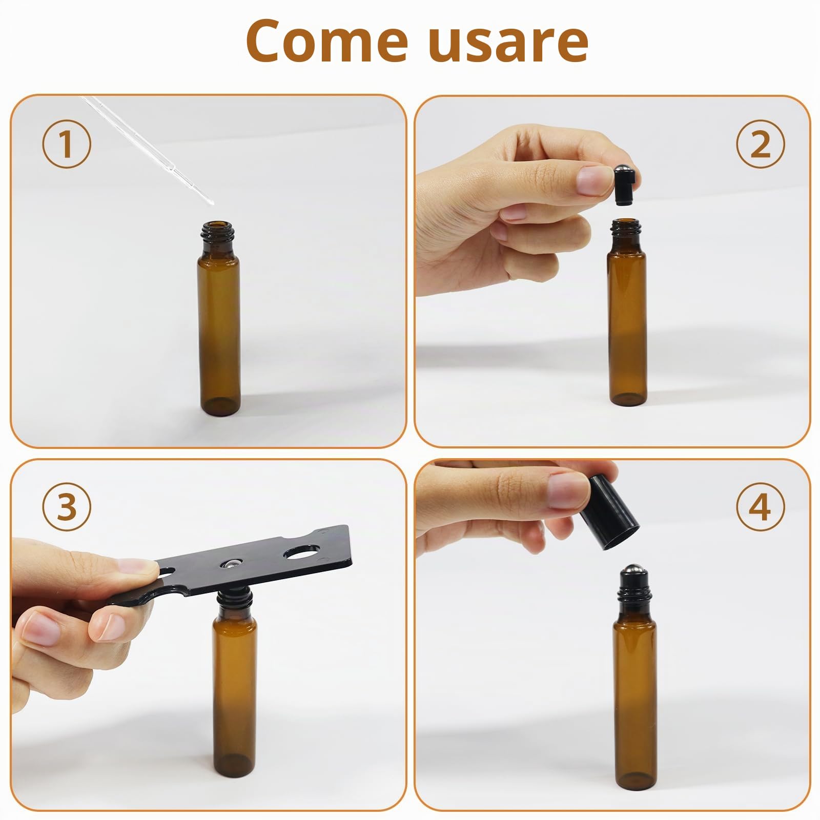 Quelcc Bottiglie Roll On Vetro Ambra 10 ml 10 Pezzi