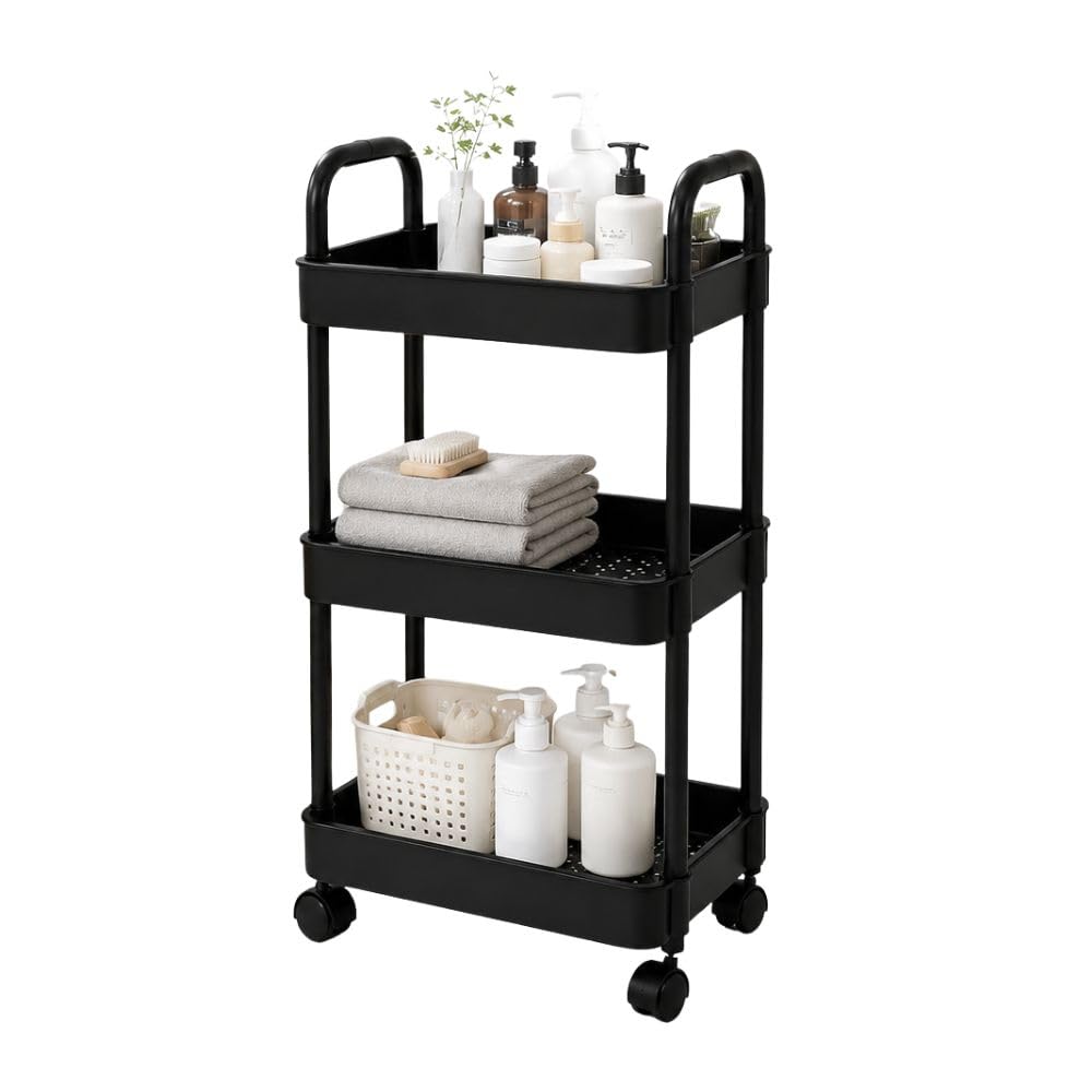 Cecaro Group carrello 3 ripiani con ruote nero bianco salvaspazio