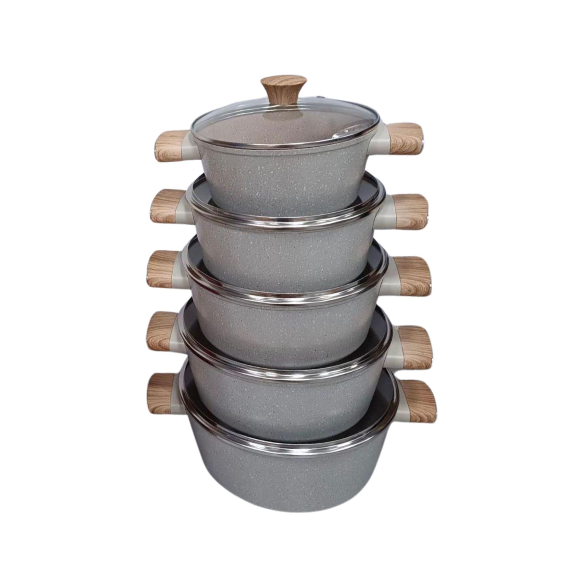 Cecaro Group Set Pentole 10 Pezzi Granito Grigio Antiaderente