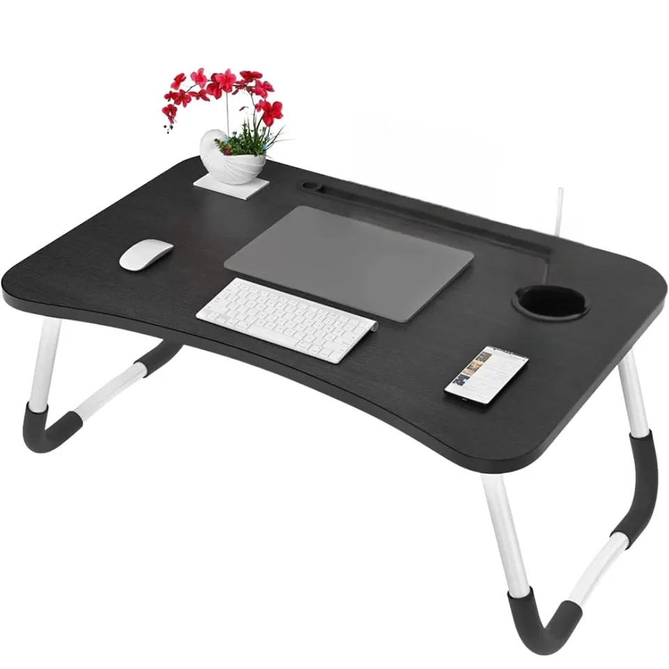 Cecaro Group Tavolino Pieghevole Legno Nero con Portabicchiere