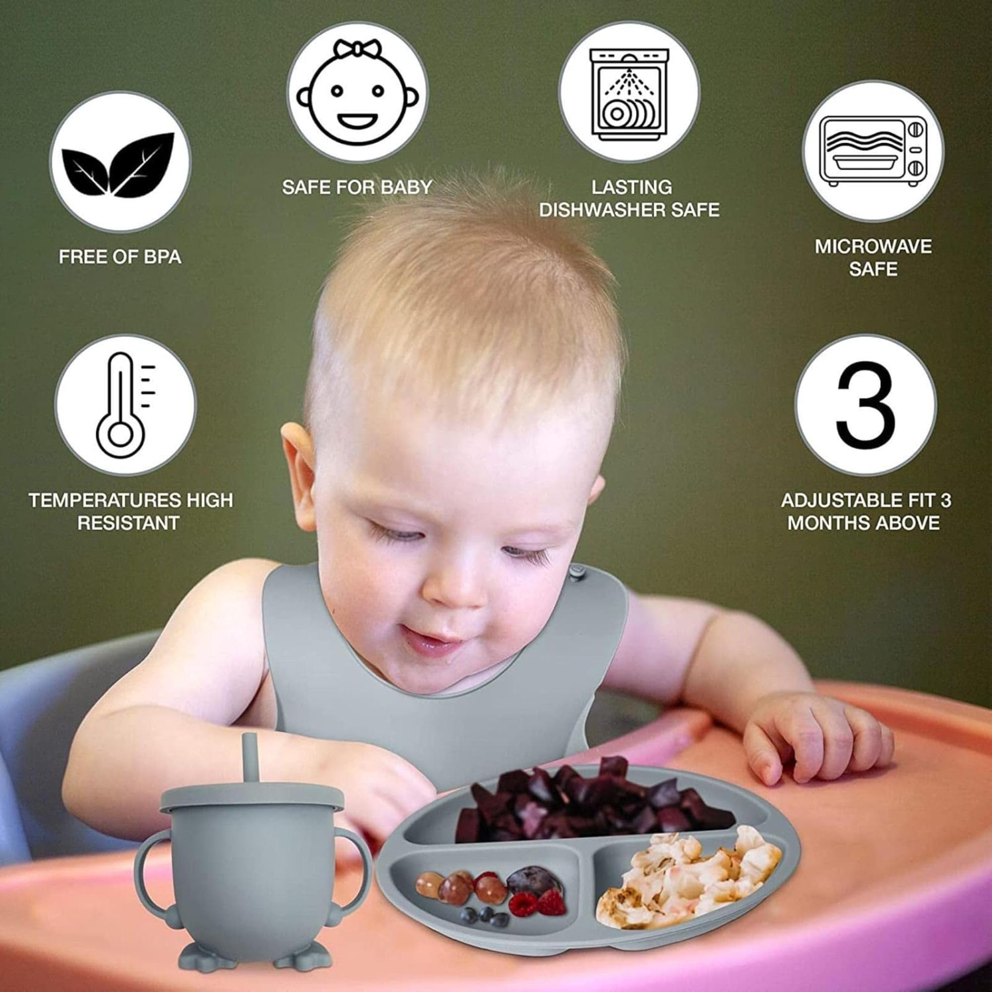 Cecaro Group set pappa svezzamento silicone 10 pezzi ventosa