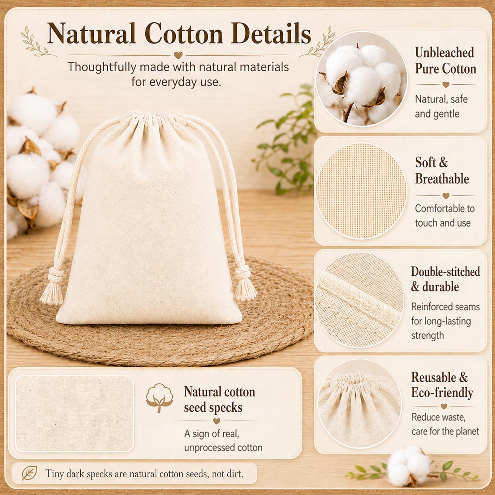 Quelcc Sacchetti Stoffa Cotone 15x20 cm 12 Pezzi Bomboniere