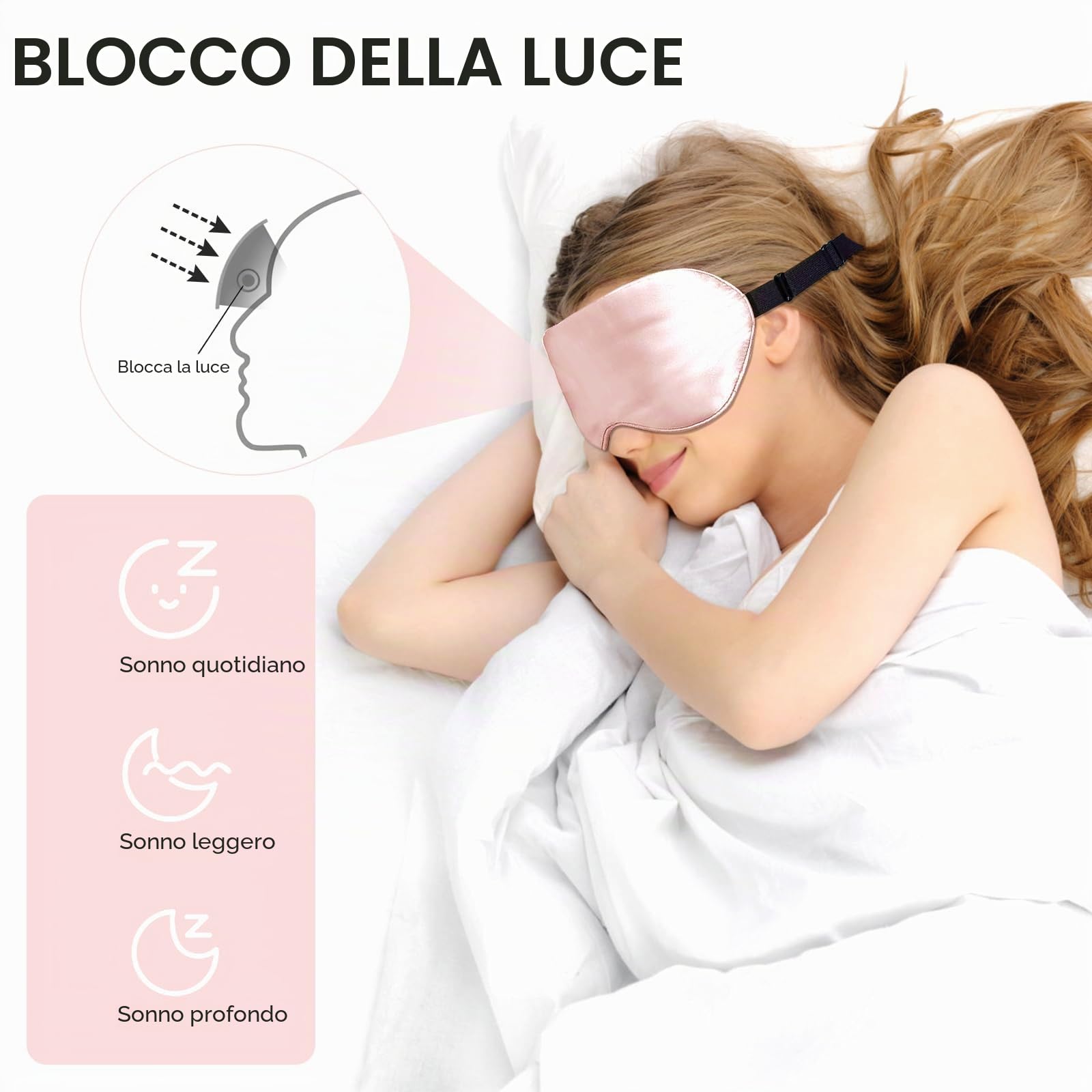 Quelcc Maschera Occhi Notte in Seta 2 pz Rosa Oscurante