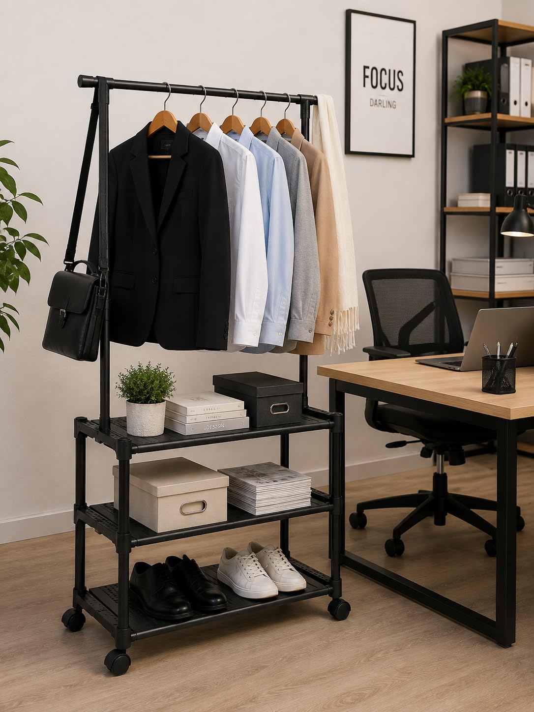 Cecaro Group 3 Ripiani stand appendiabiti nero 18 kg con ruote
