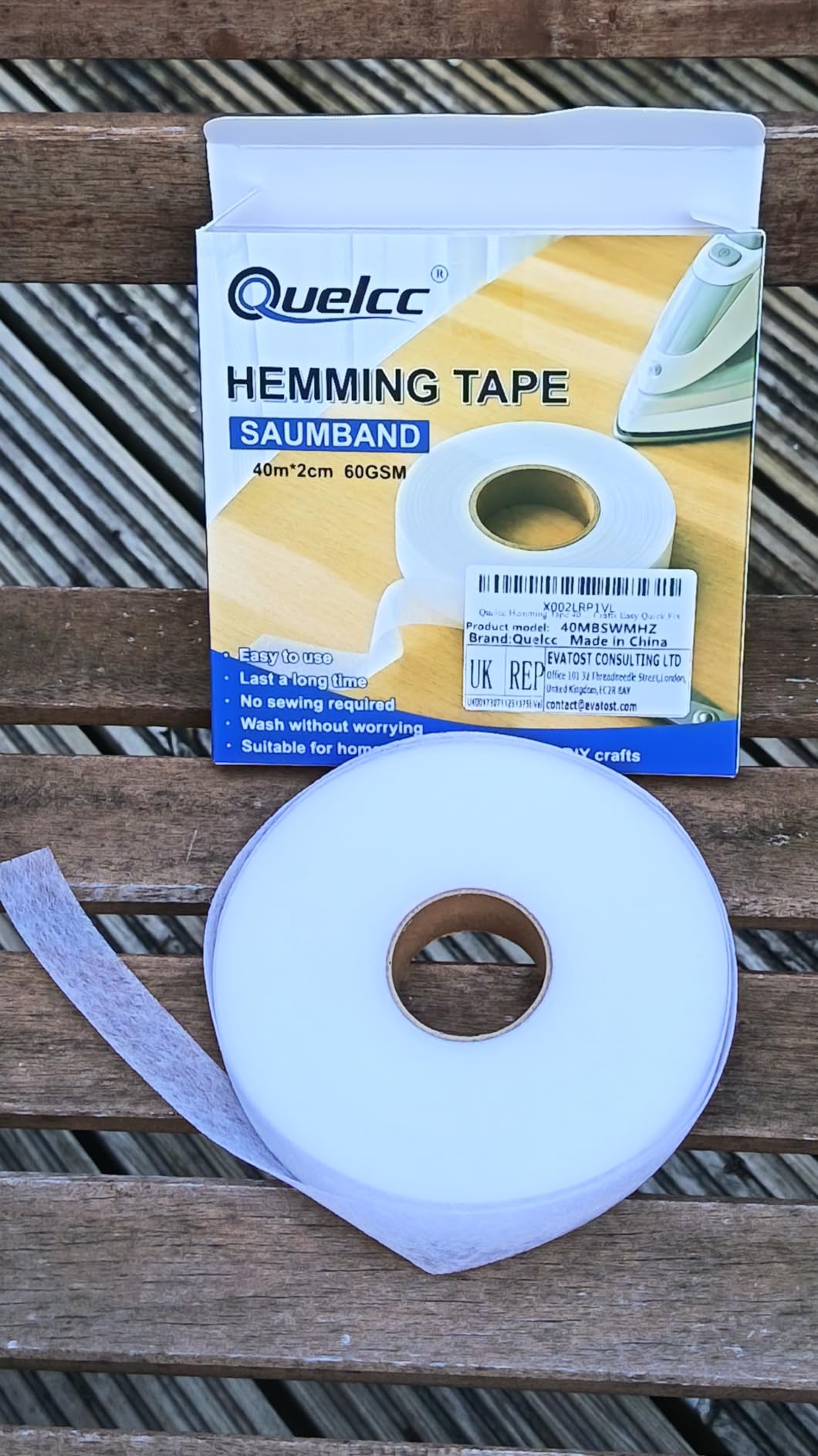 Quelcc Nastro Termoadesivo Tessuti Bianco 40 Metri 60GSM