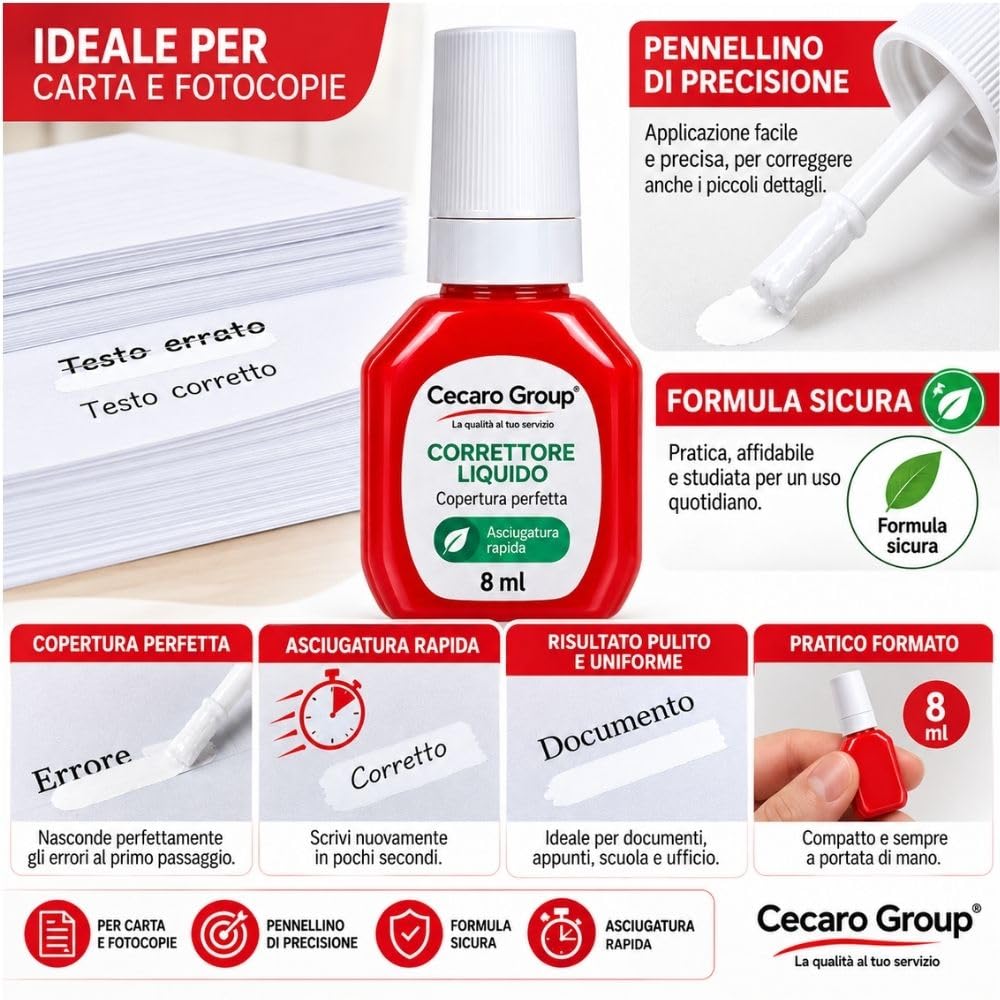 Cecaro Group Set 12 Correttori Liquidi 8 ml bianchetto asciugatura rapida
