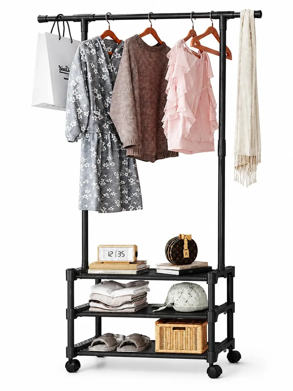 Cecaro Group 3 Ripiani stand appendiabiti nero 18 kg con ruote