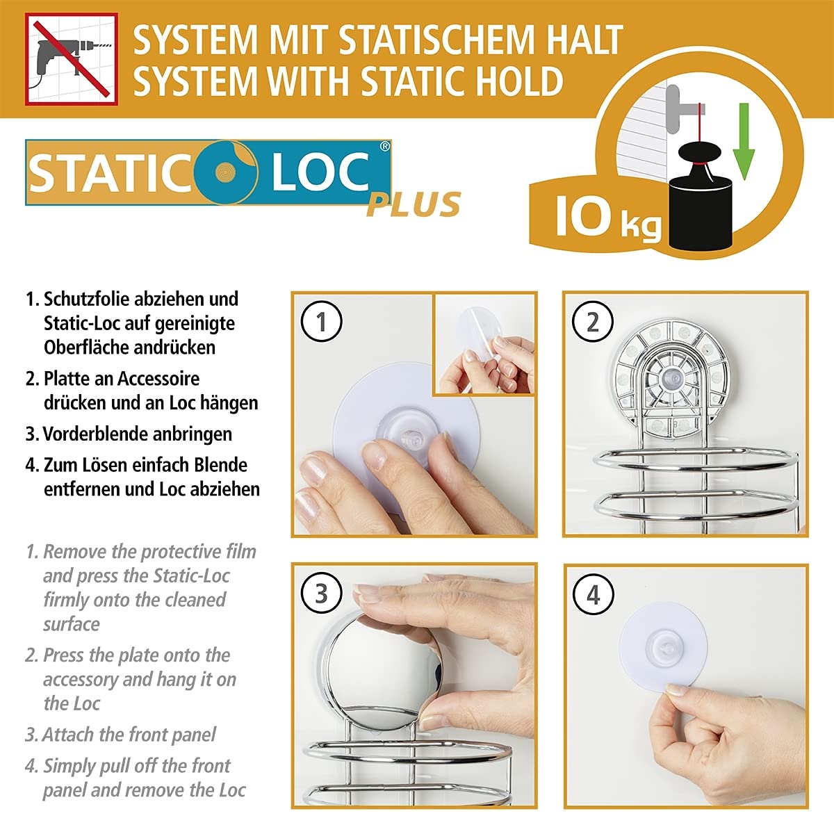 Wenko Osimo Static-Loc Plus ganci parete 2 pezzi acciaio