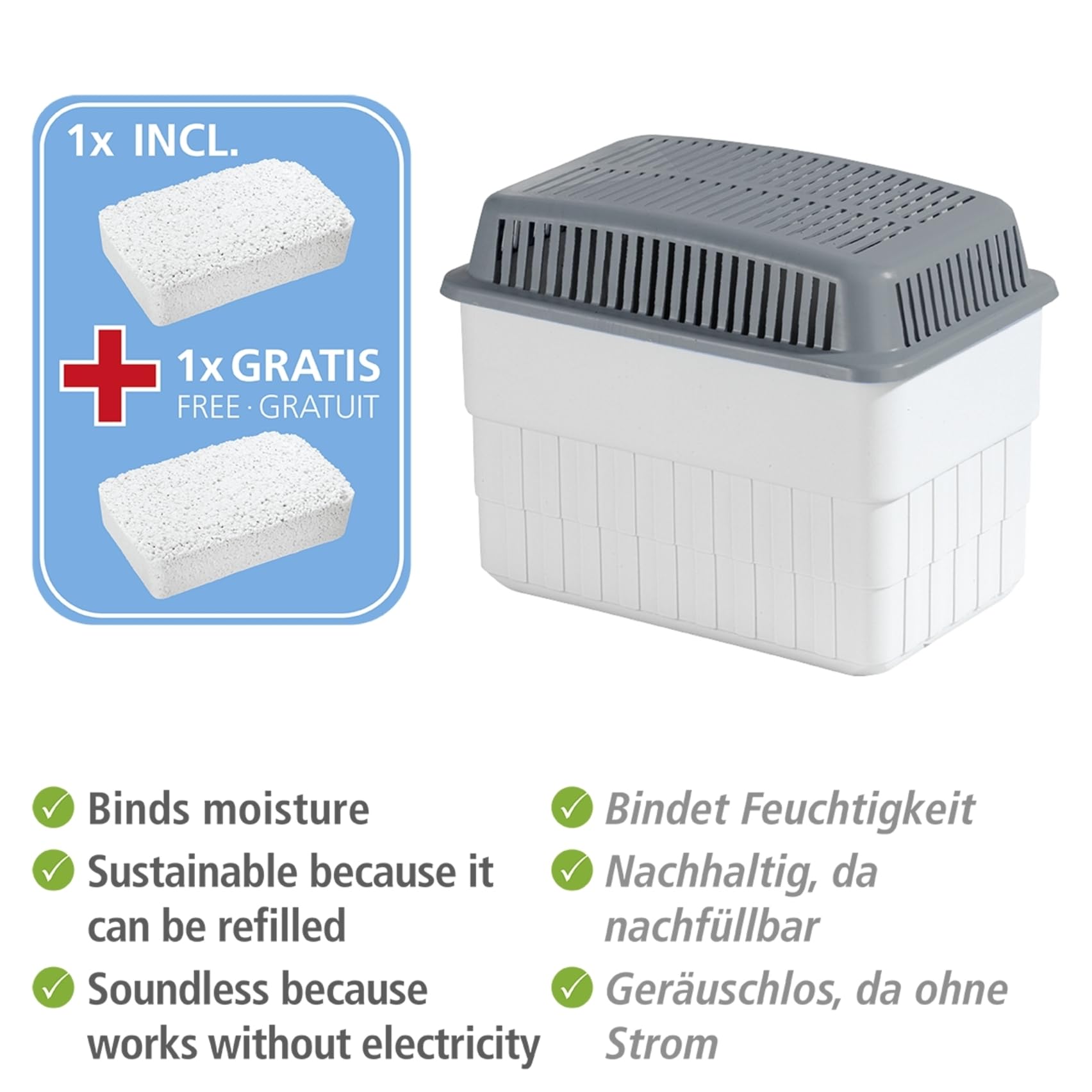 Wenko deumidificatore ricaricabile bianco/grigio 2x1 kg