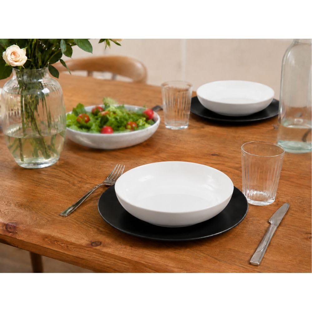 Cecaro Group servizio piatti ceramica 12 pezzi nero bianco 6 persone