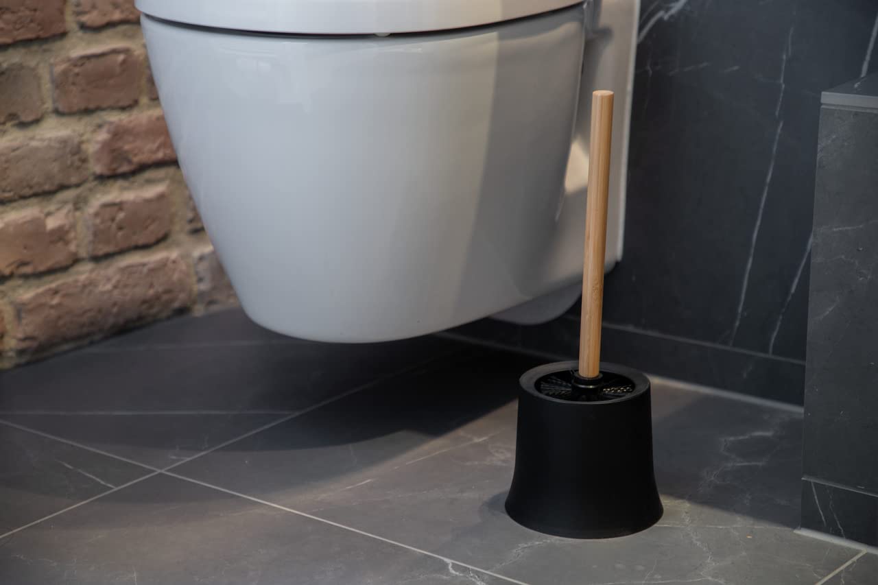 Wenko Bambusa Set WC Portascopino Nero Naturale Ø14x38 cm