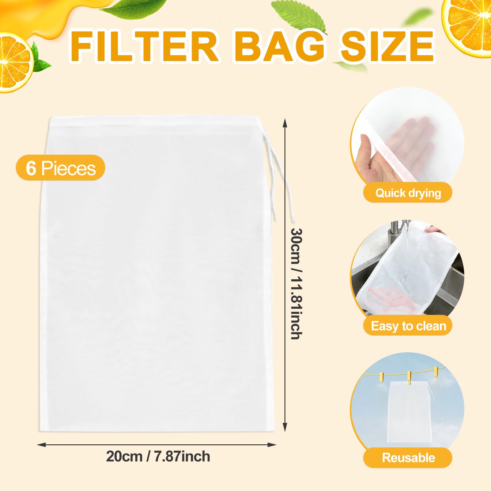 Quelcc Sacchetti Filtro Nylon 20x30 cm 6 Pezzi