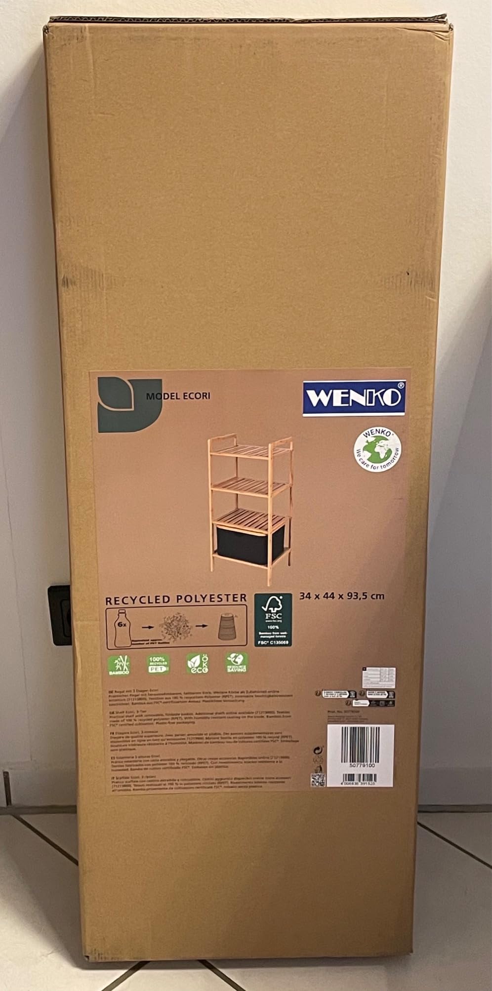 Wenko Ecori Scaffale Bambù 3 Ripiani 44x93,5x33 Naturale Nero 28L