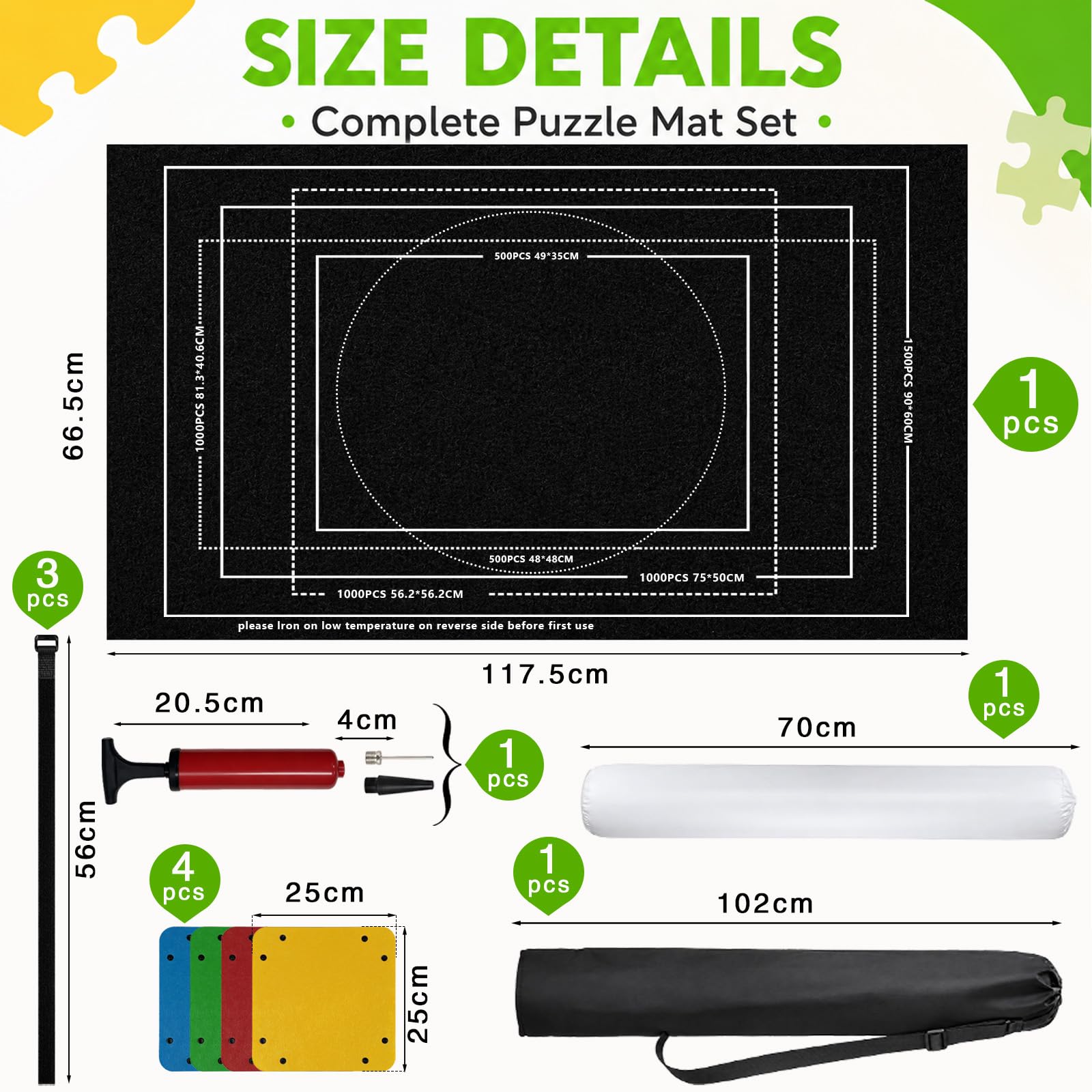 Quelcc Puzzle Tappetino Feltro Nero 116x66 cm Set 1500 Pezzi