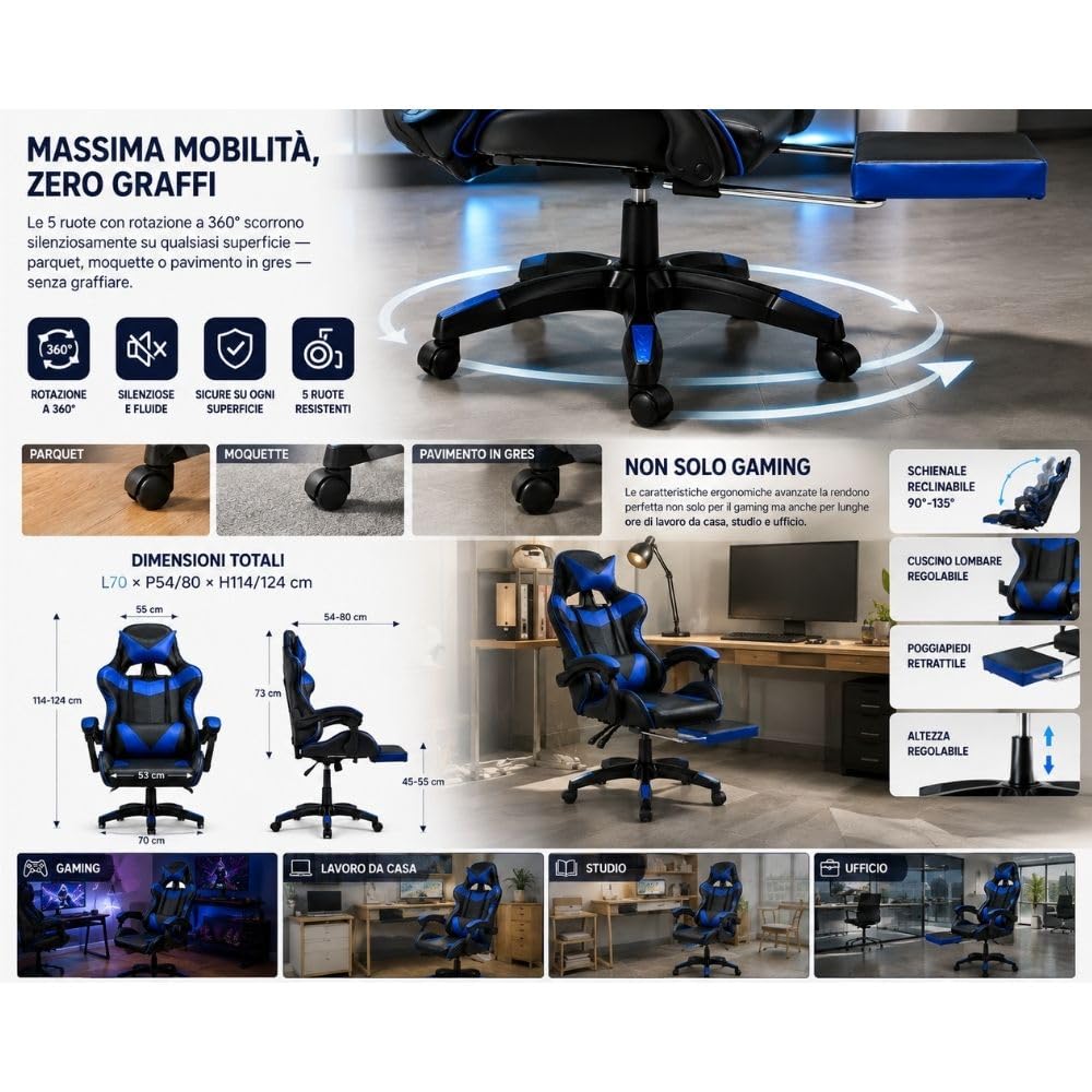 Cecaro Group Sedia Gaming Rosso Nero Reclinabile 150 kg